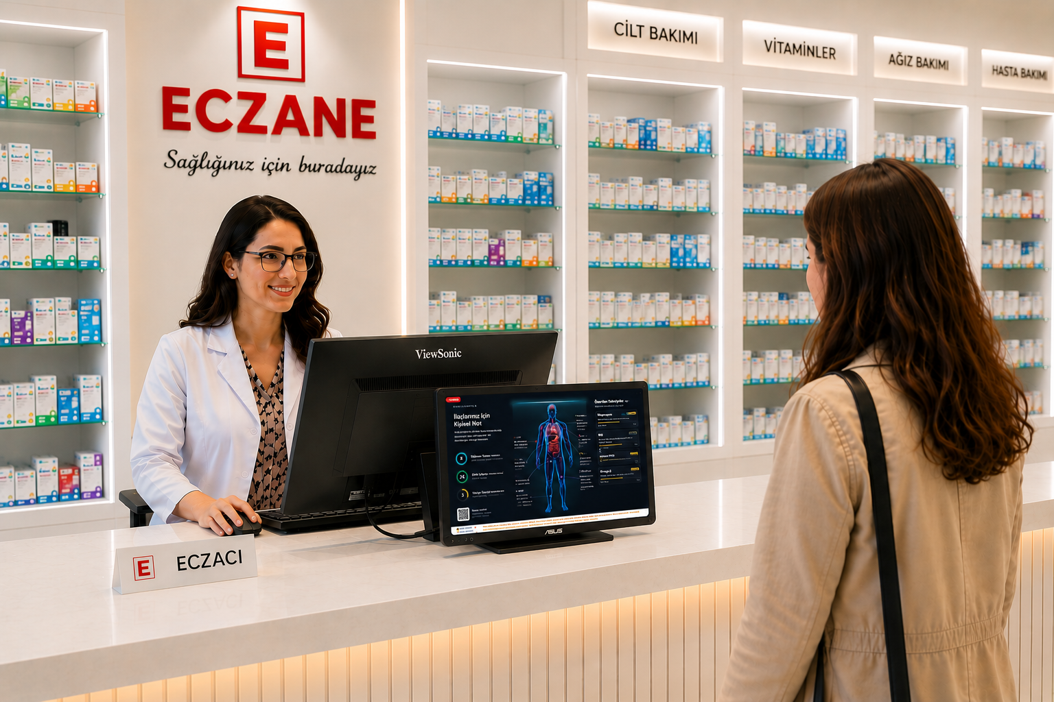 Misantha hasta ekranı eczane tezgâhında kullanımda